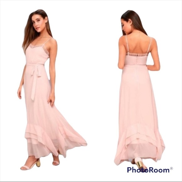 NWT LULUS Blush Pink Stars in Your Eyes Maxi Dress Bridesmaid Size Small - Picture 4 of 6
